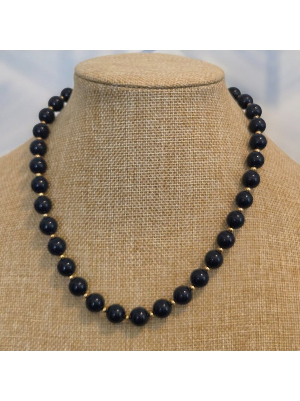 Monet Gold Tone Blue Beaded Vintage Necklace